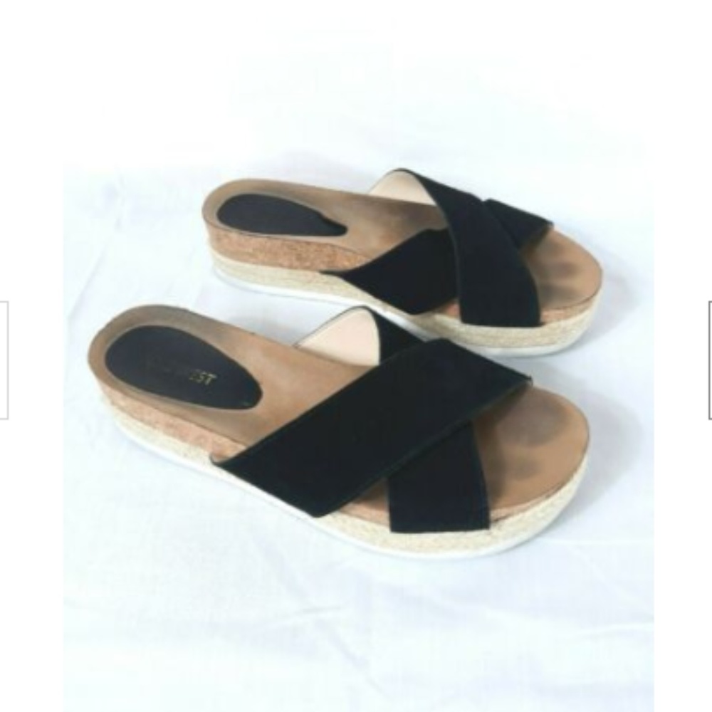 Nine West Platform womens Sandals Size 8M NWAMYAS open toe slip on Black Suede